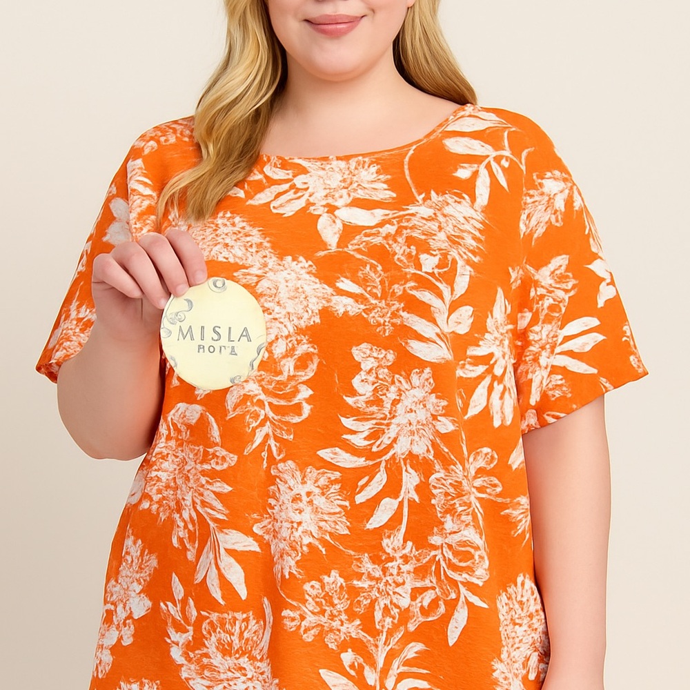 Misia Curvy Orange Floral Eyelet Top 3X NWT